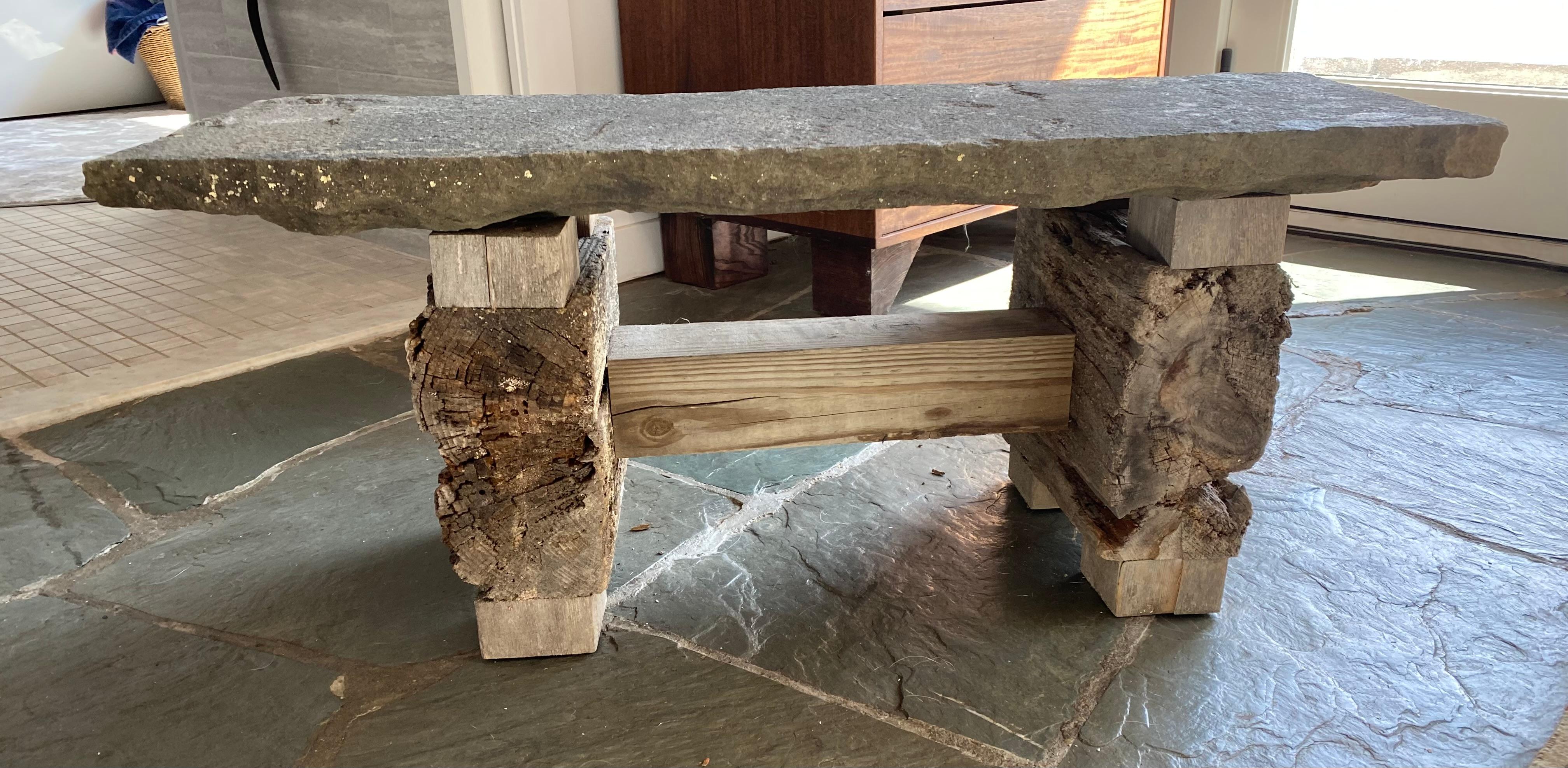 Woodwork Stone with Reclaimed Rustic Base For Sale