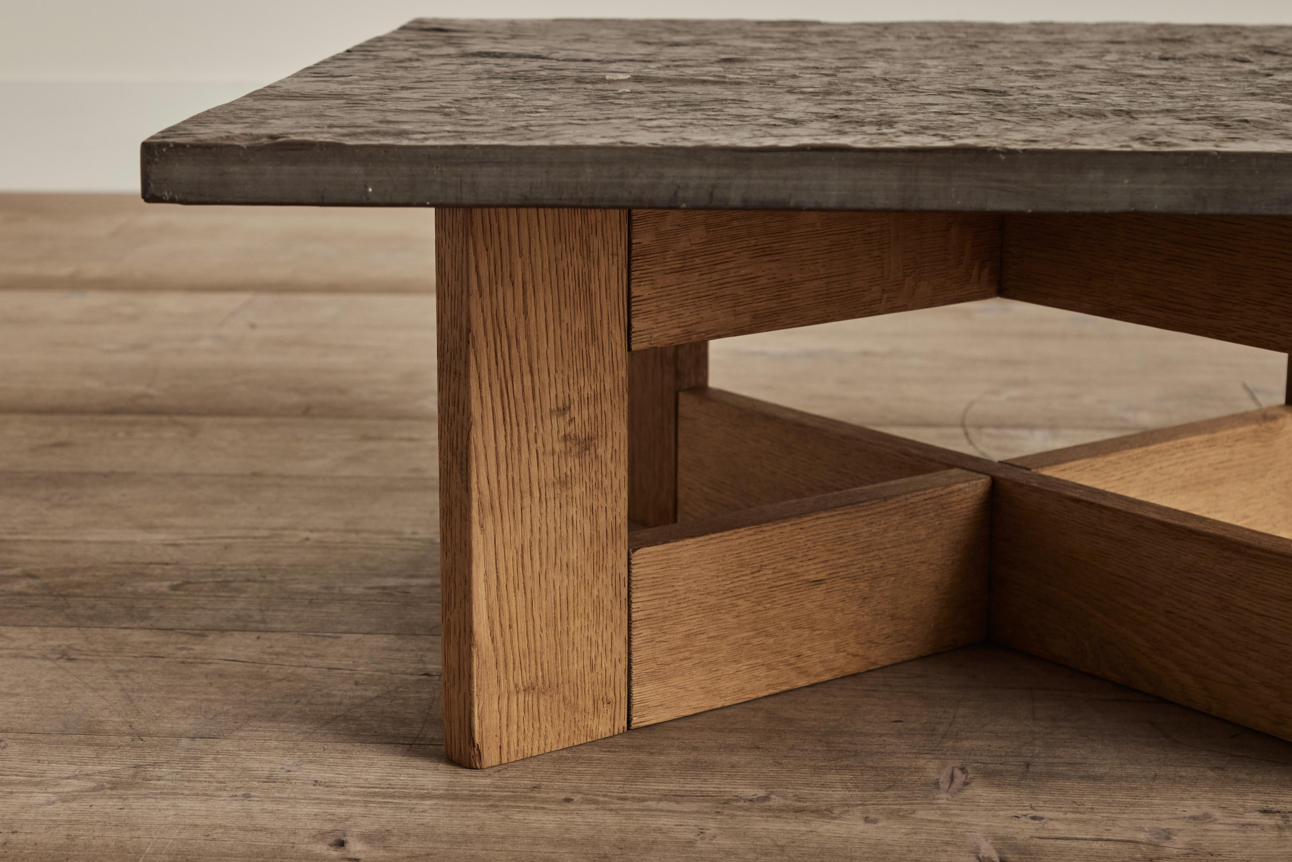 Brutalist Stone & Wood Coffee Table For Sale
