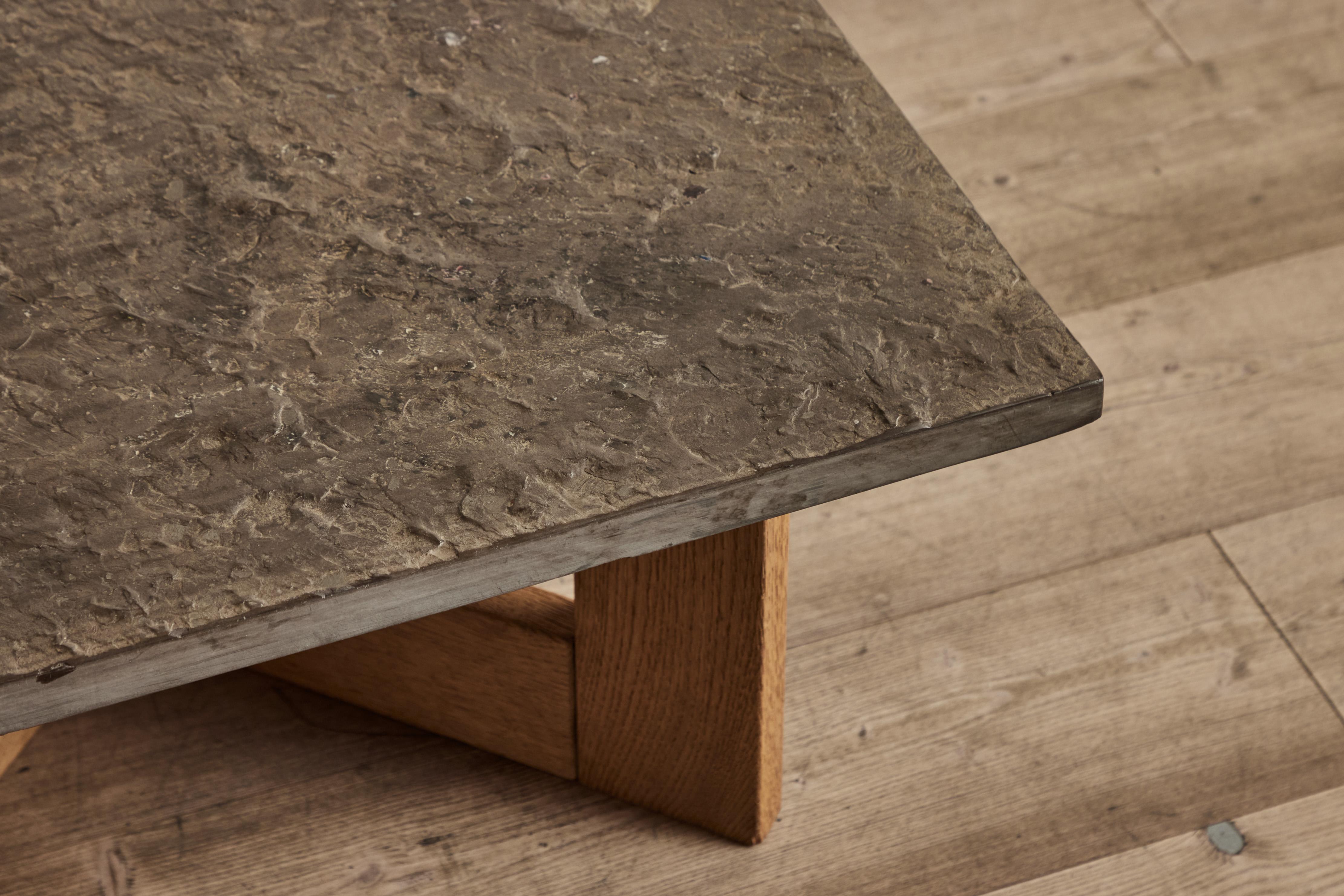 Stone & Wood Coffee Table In Good Condition For Sale In Los Angeles, CA