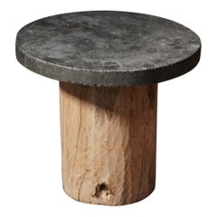 Stone & Wood Side Table, Round