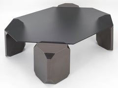 Stonehenge Coffee Table: Smoke Etched Glass Top/Bronze Legs by Avram Rusu Studio