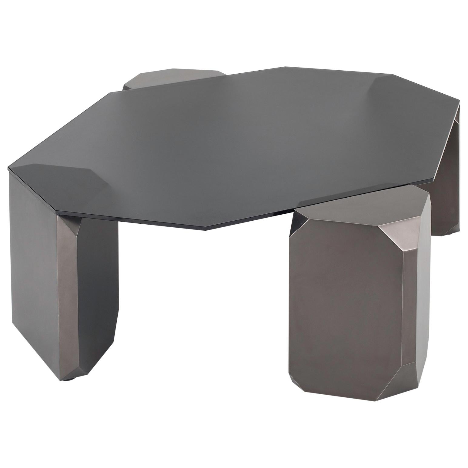 Stonehenge Coffee Table: Smoke Etched Glass Top/Bronze Legs by Avram Rusu Studio
