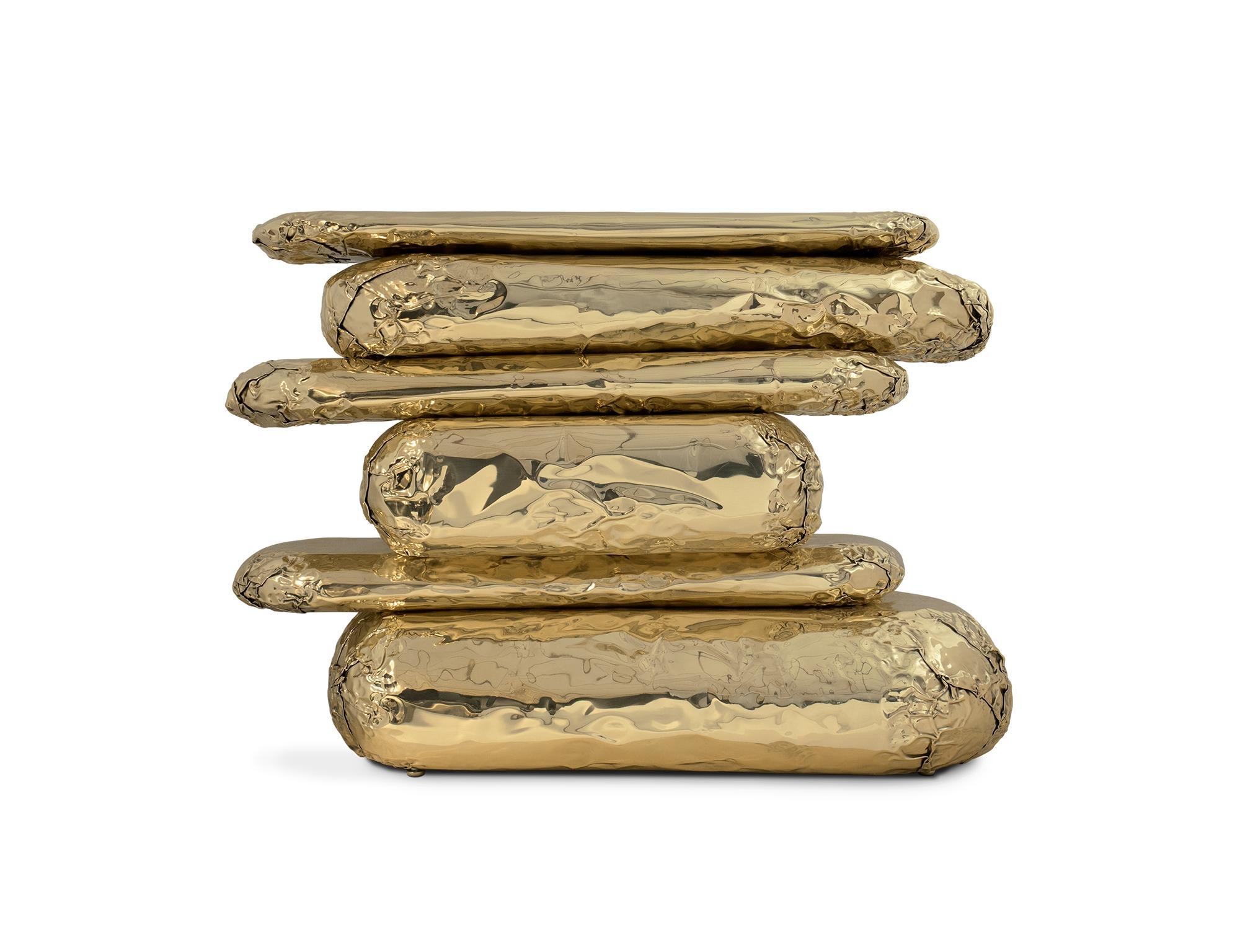 Portuguese Stonehenge Console - Hand-Crafted Polished Brass & Turned Marble - Boca do Lobo For Sale