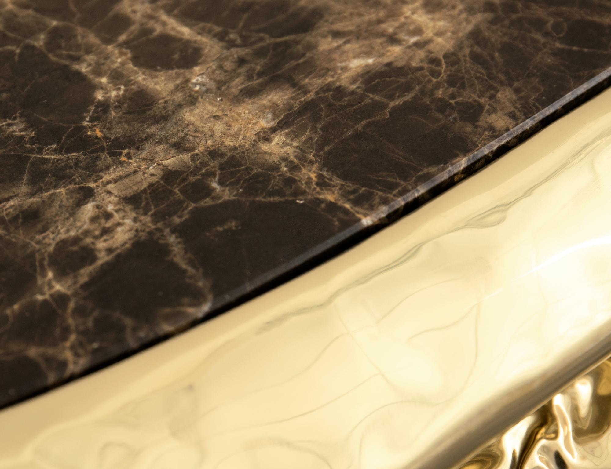 Contemporary Stonehenge Console - Hand-Crafted Polished Brass & Turned Marble - Boca do Lobo For Sale