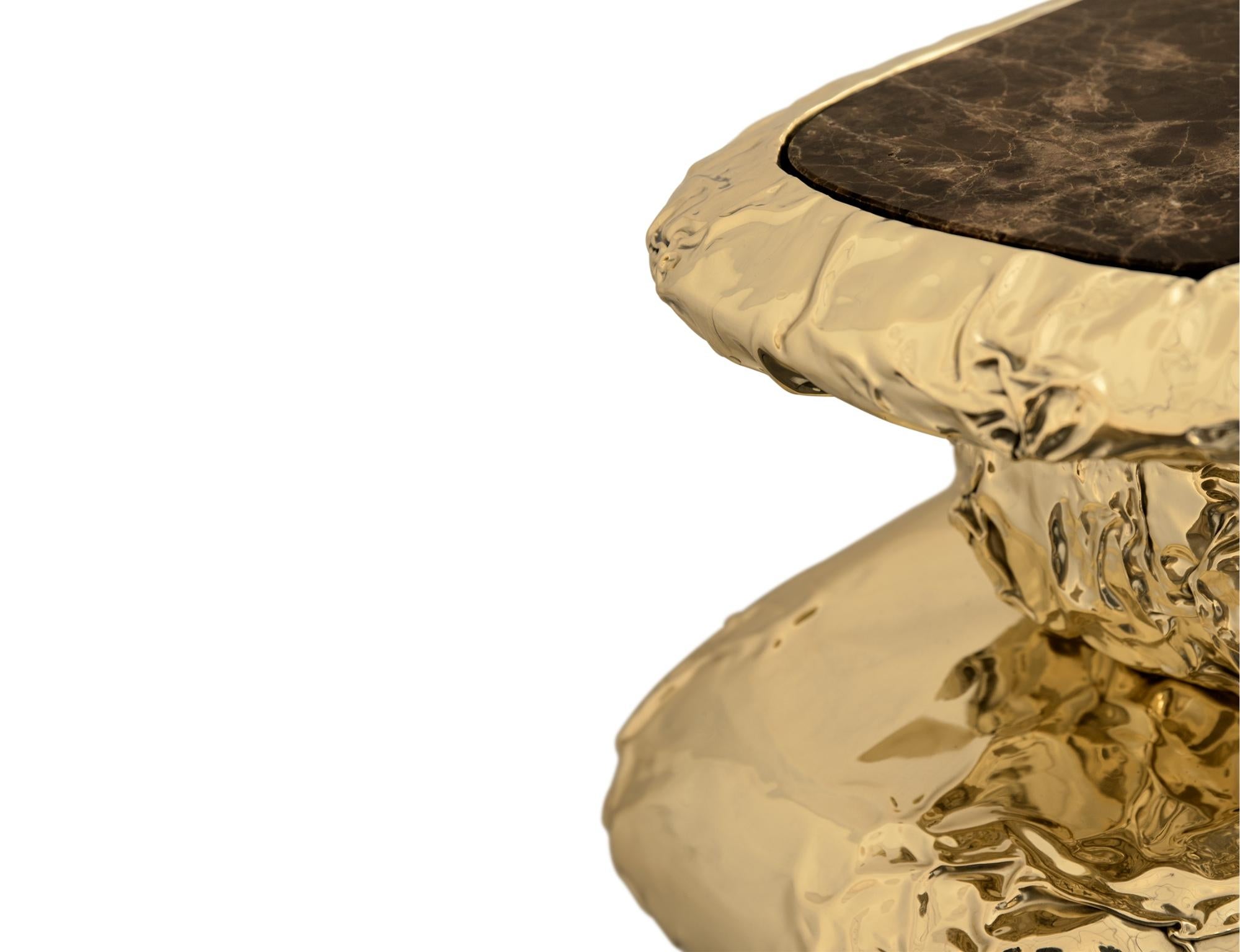 Metal Stonehenge Console - Hand-Crafted Polished Brass & Turned Marble - Boca do Lobo For Sale