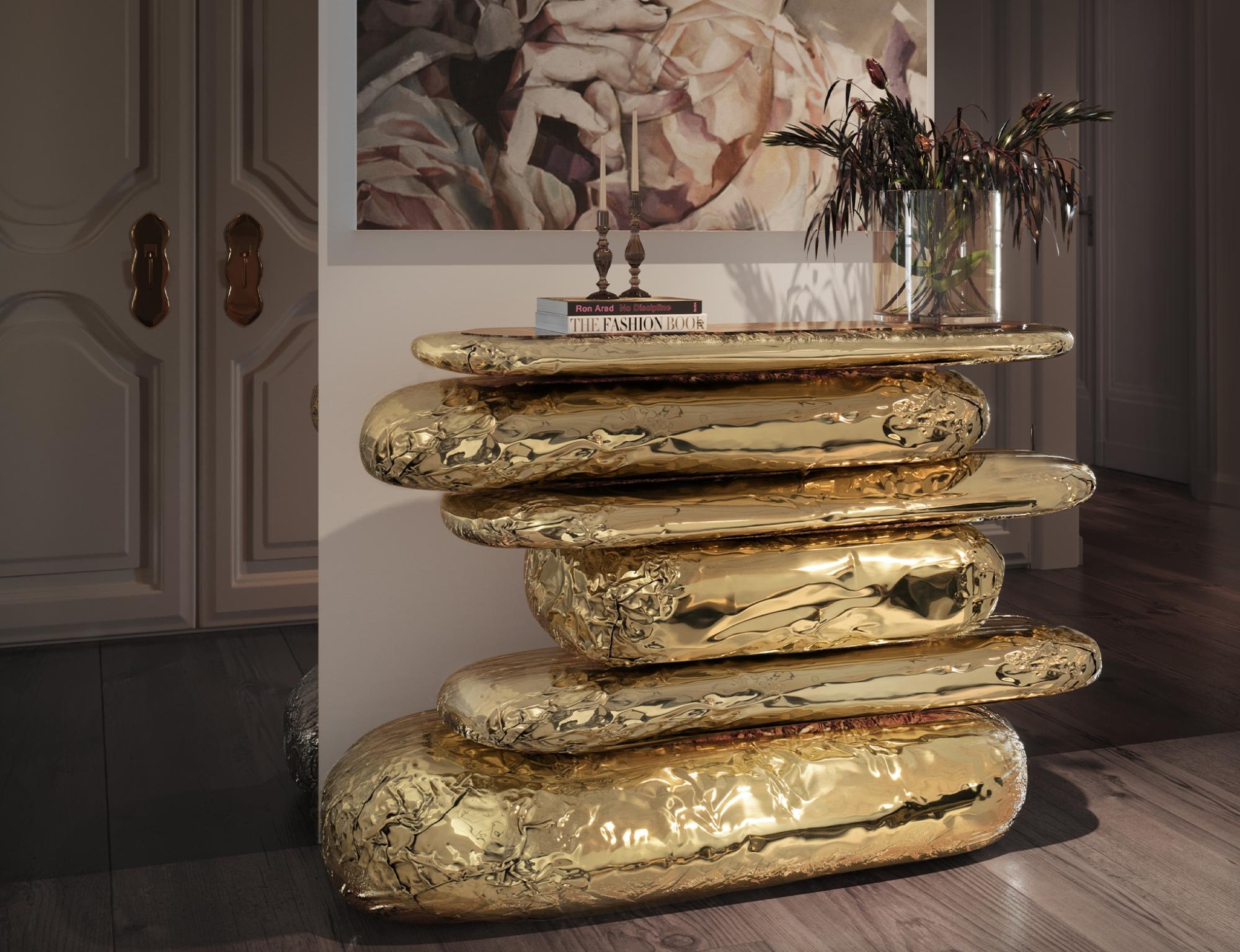 Stonehenge Console - Hand-Crafted Polished Brass & Turned Marble - Boca do Lobo For Sale 2