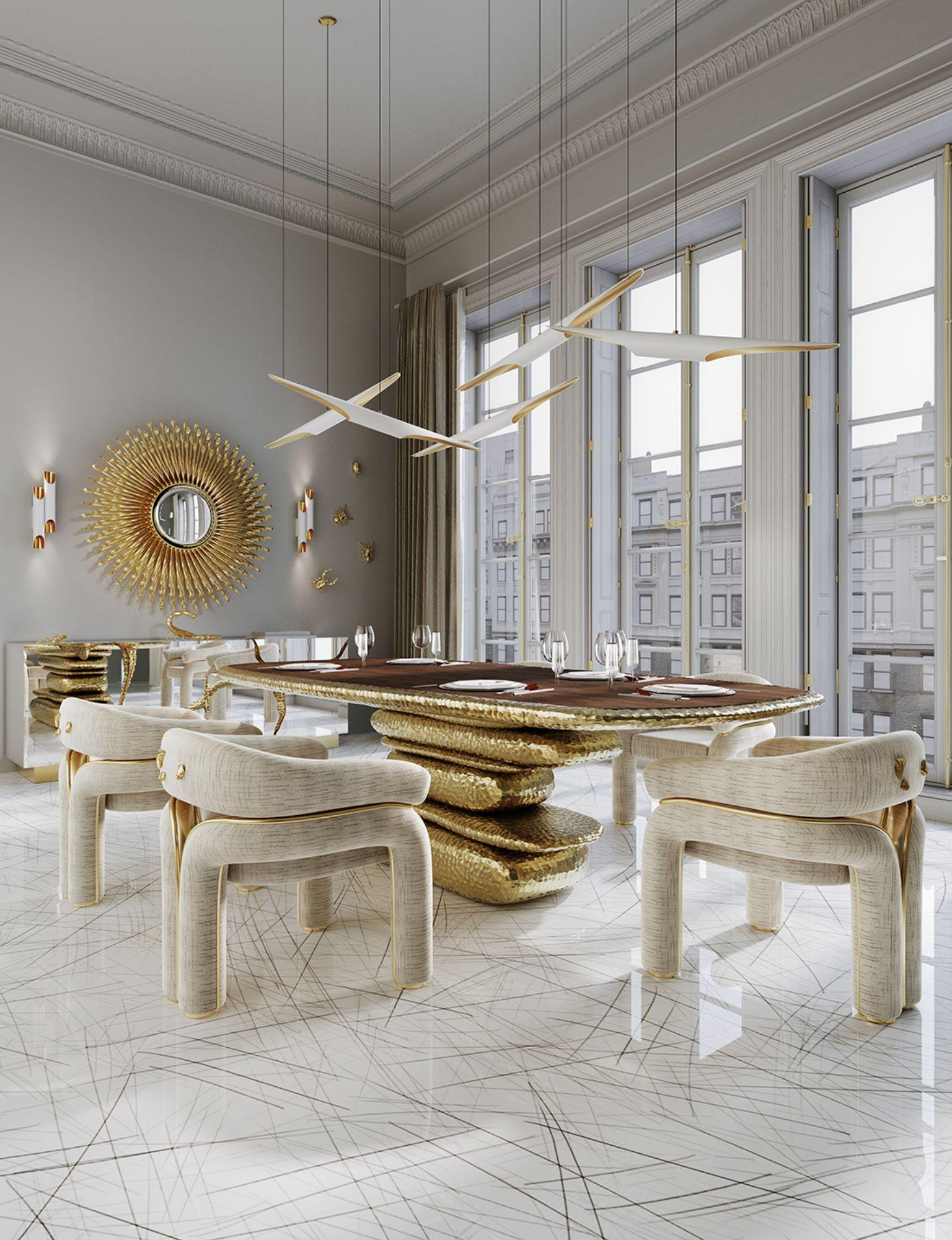 Table de salle à manger Stonehenge en laiton et marbre tourné fait à la main - Boca do Lobo en vente 3
