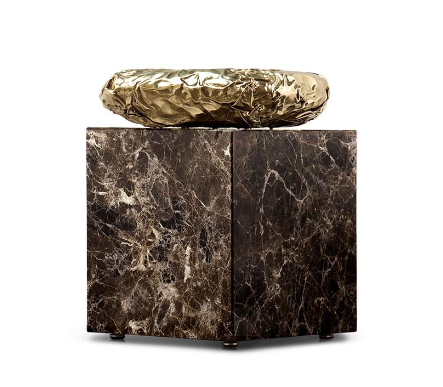 Portuguese Modern Stonehenge Side Table in Marble and Hammered Brass by Boca do Lobo For Sale