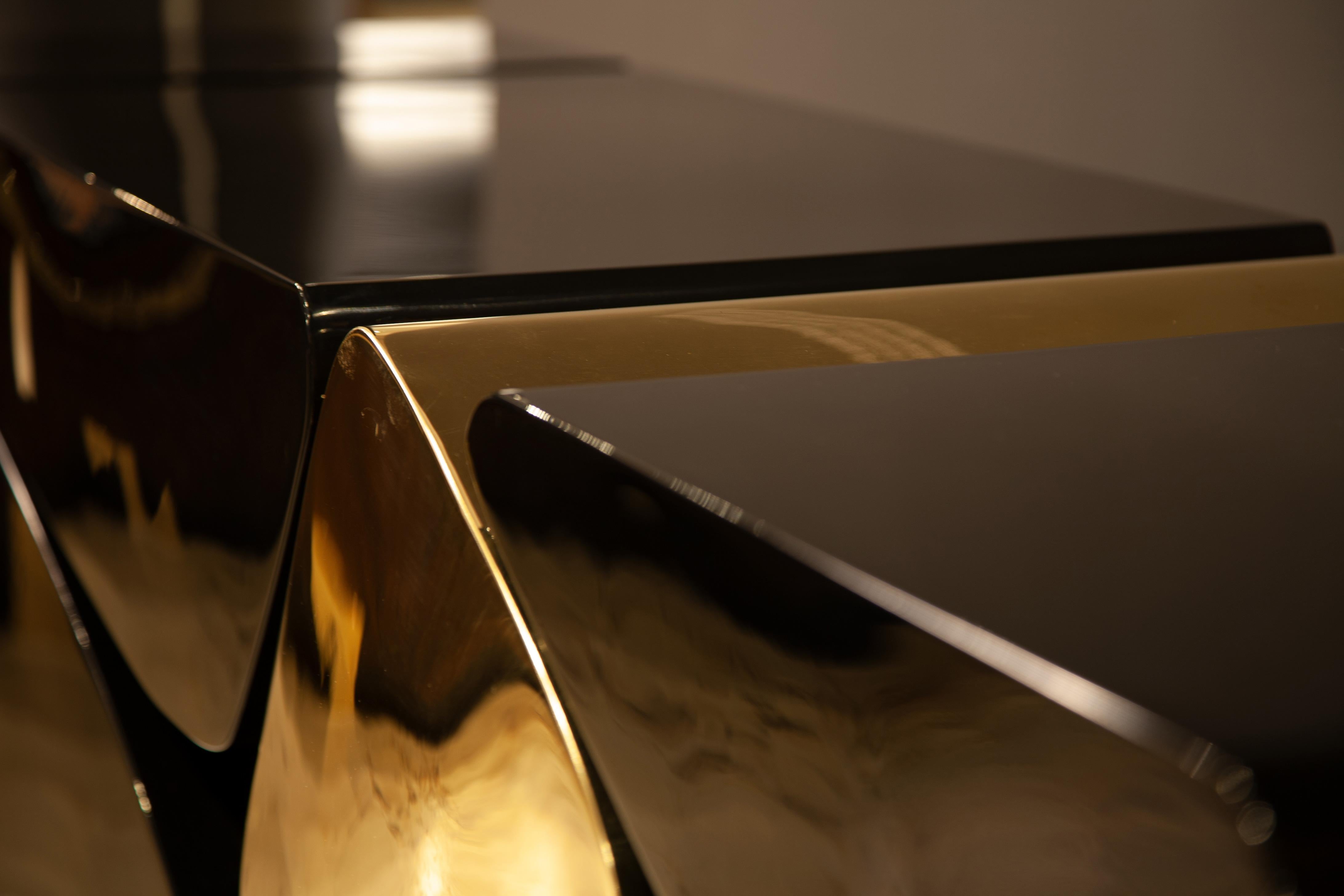 Stones Console: Sculptural Bronze, Stainless Steel and Lacquer Console In New Condition For Sale In New York, NY