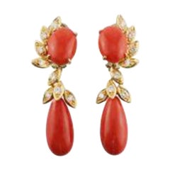 Stones, Diamonds, 18 Karat Yellow Gold Dangle Earrings