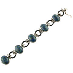 Stones Onyx Diamonds Rose Gold and Silver Retrò Link Bracelet