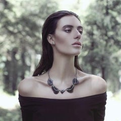 White Sapphire Pave and Oxidized Sterling Silver Stone Statement Necklace