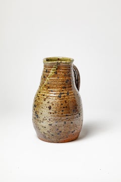 Stoneware 20th century design brown and black ceramic pitcher La Borne potter