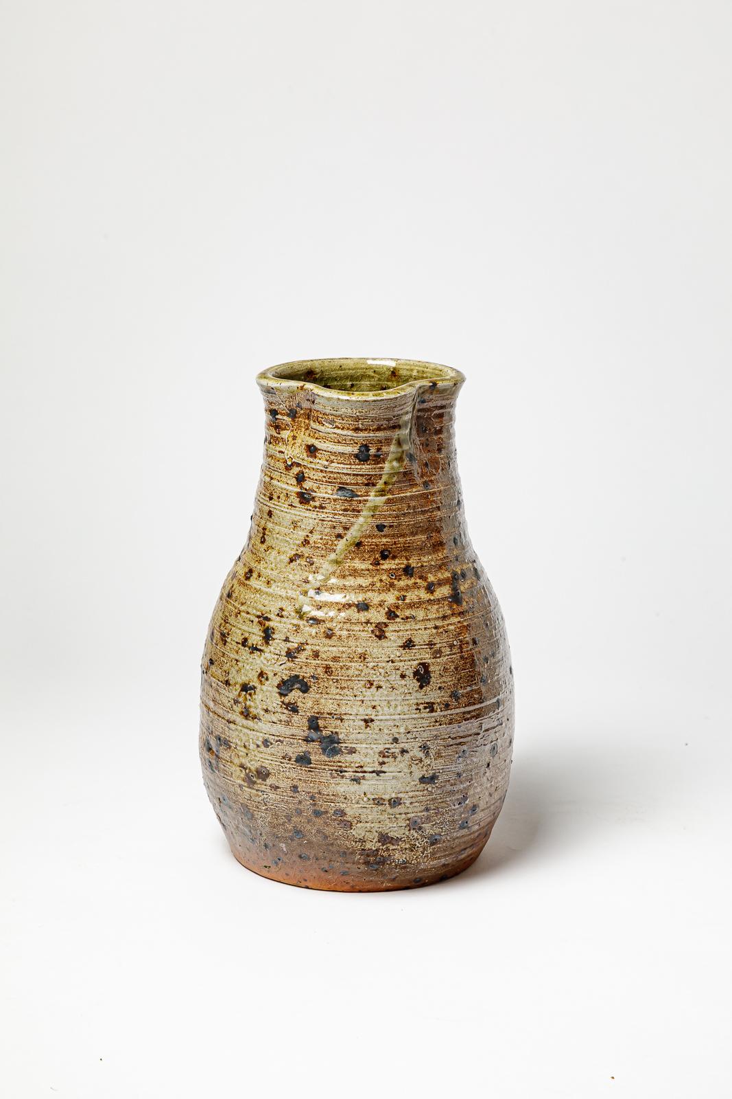 Mid-Century Modern Grès design du 20TH CENTURY DESIGN Pichet en céramique brun et noir La Borne Potters en vente