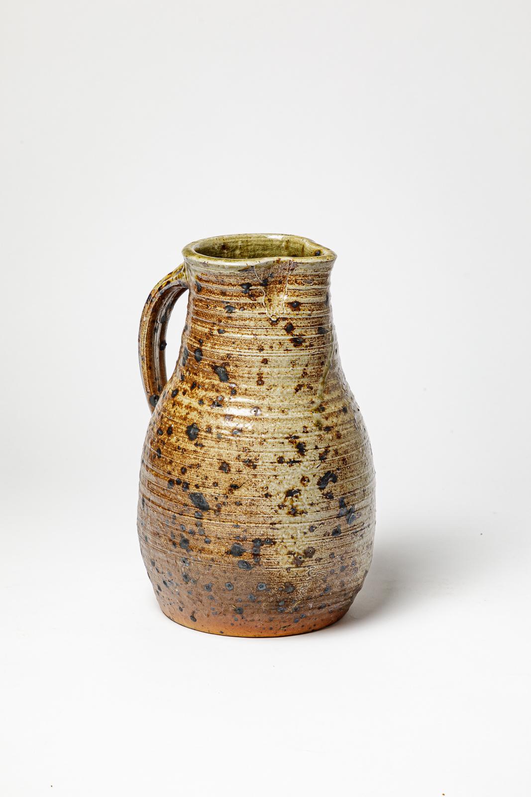 Français Grès design du 20TH CENTURY DESIGN Pichet en céramique brun et noir La Borne Potters en vente
