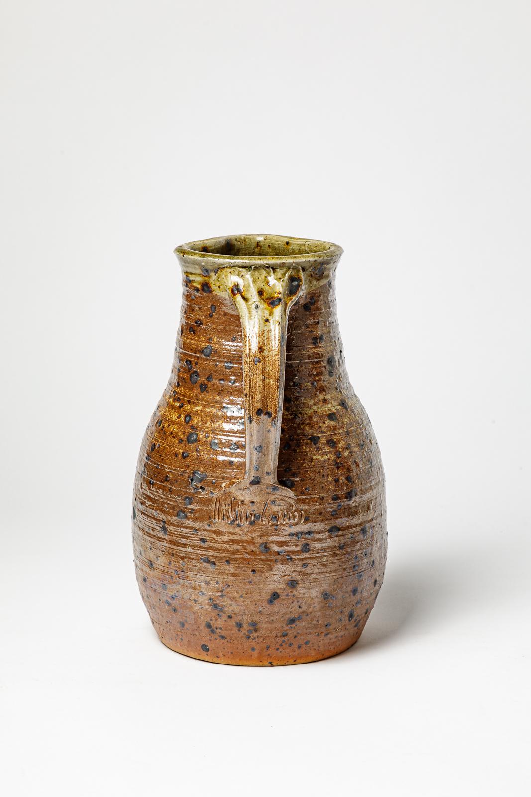 20ième siècle Grès design du 20TH CENTURY DESIGN Pichet en céramique brun et noir La Borne Potters en vente