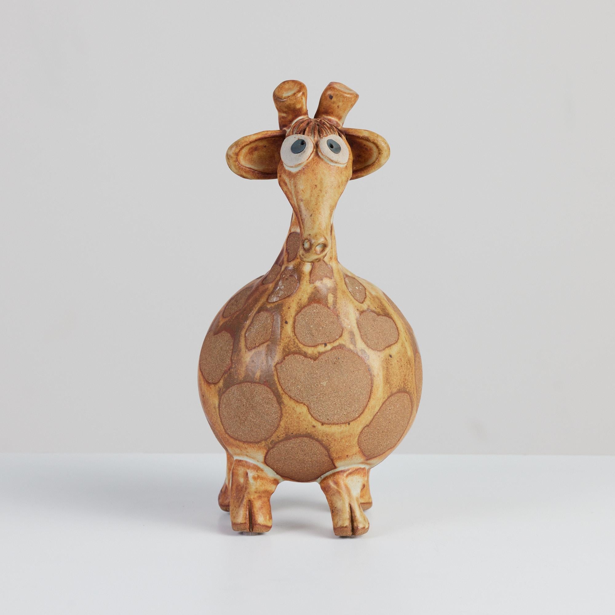 Mid-Century Modern Stoneware and Glazed Ceramic Giraffe Sculptural Piggy Bank