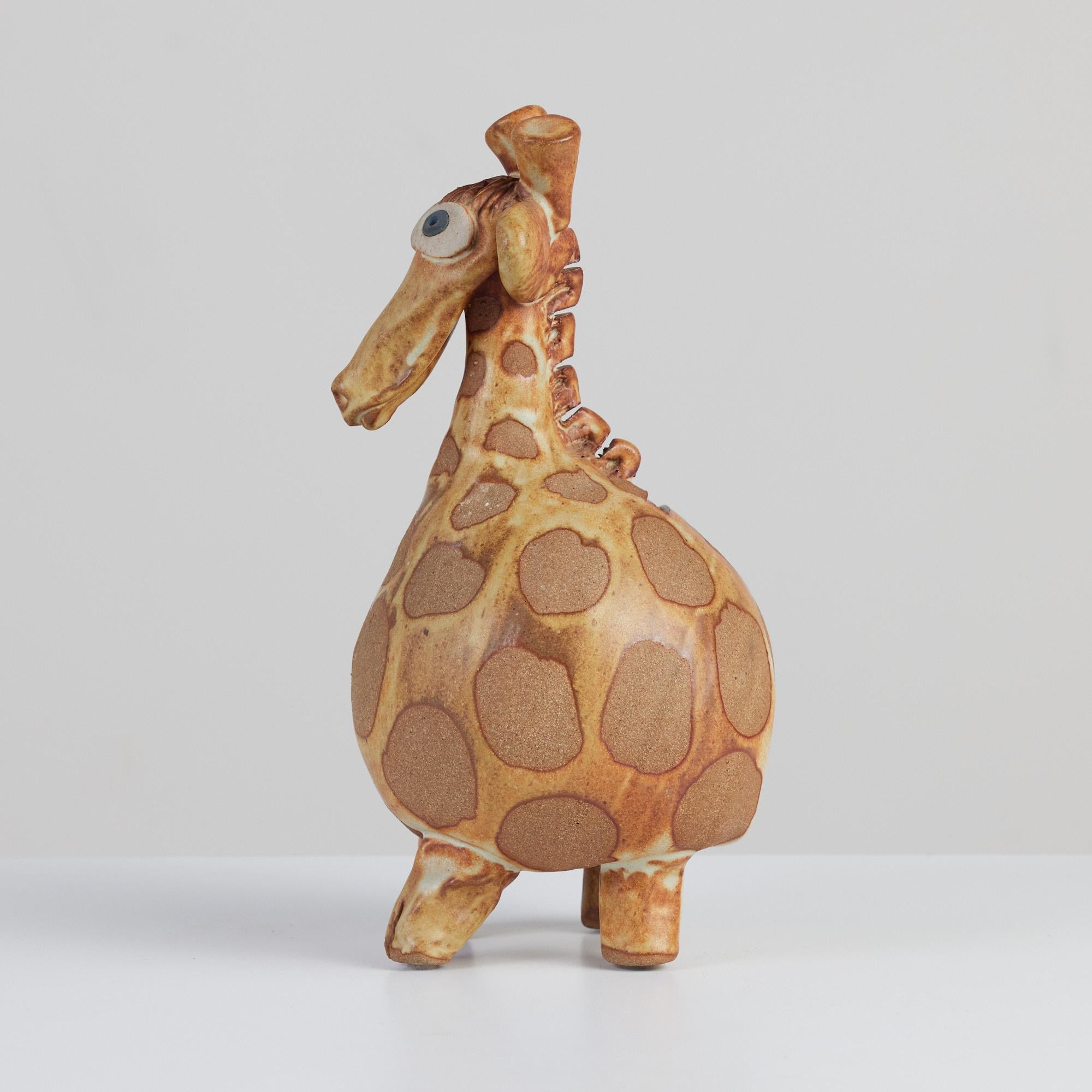 Stoneware and Glazed Ceramic Giraffe Sculptural Piggy Bank In Excellent Condition In Los Angeles, CA