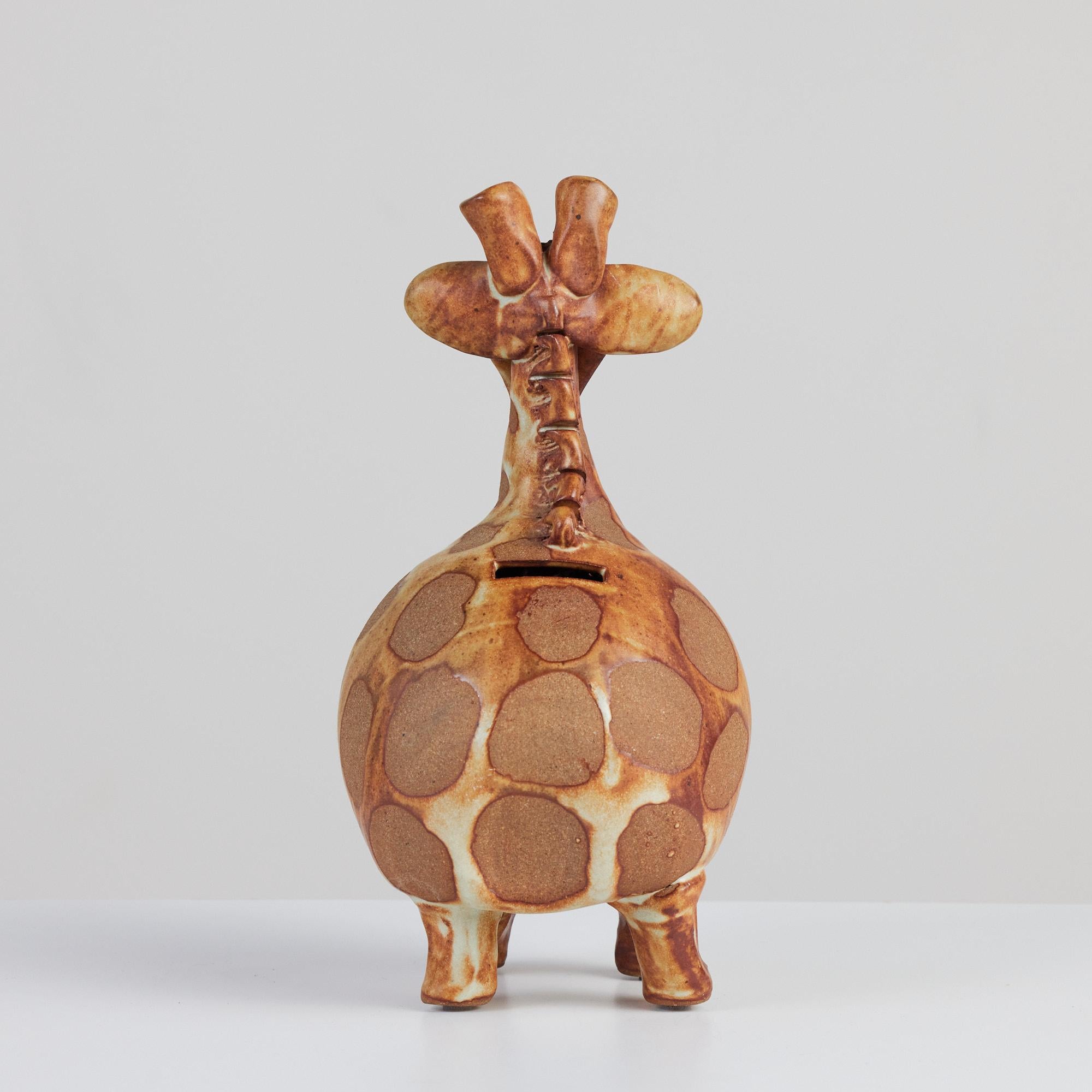 Stoneware and Glazed Ceramic Giraffe Sculptural Piggy Bank In Excellent Condition In Los Angeles, CA