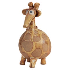 Vintage Stoneware and Glazed Ceramic Giraffe Sculptural Piggy Bank