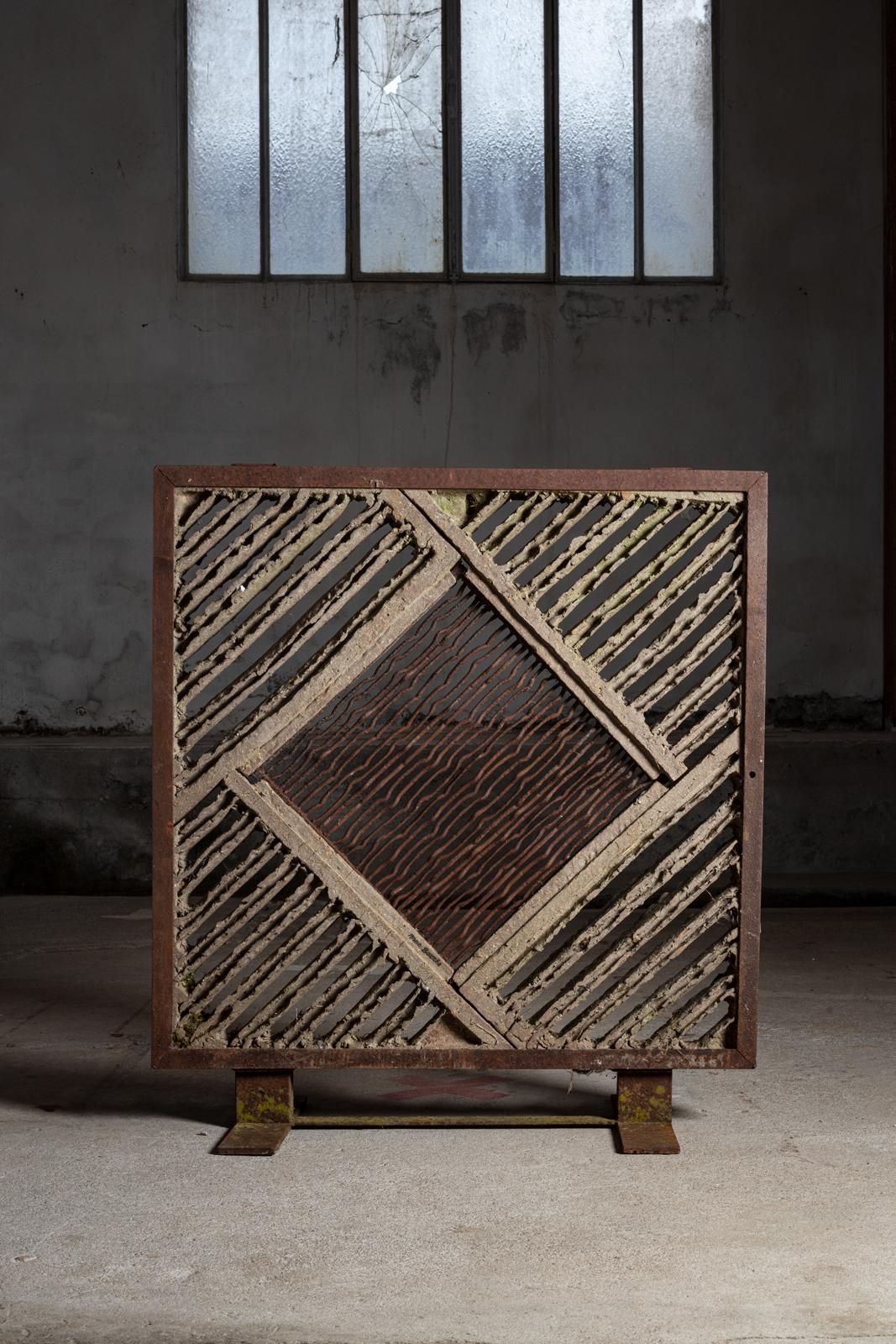 Contemporary Stoneware and Steel Screen, Anne Barrès, circa 2000 For Sale