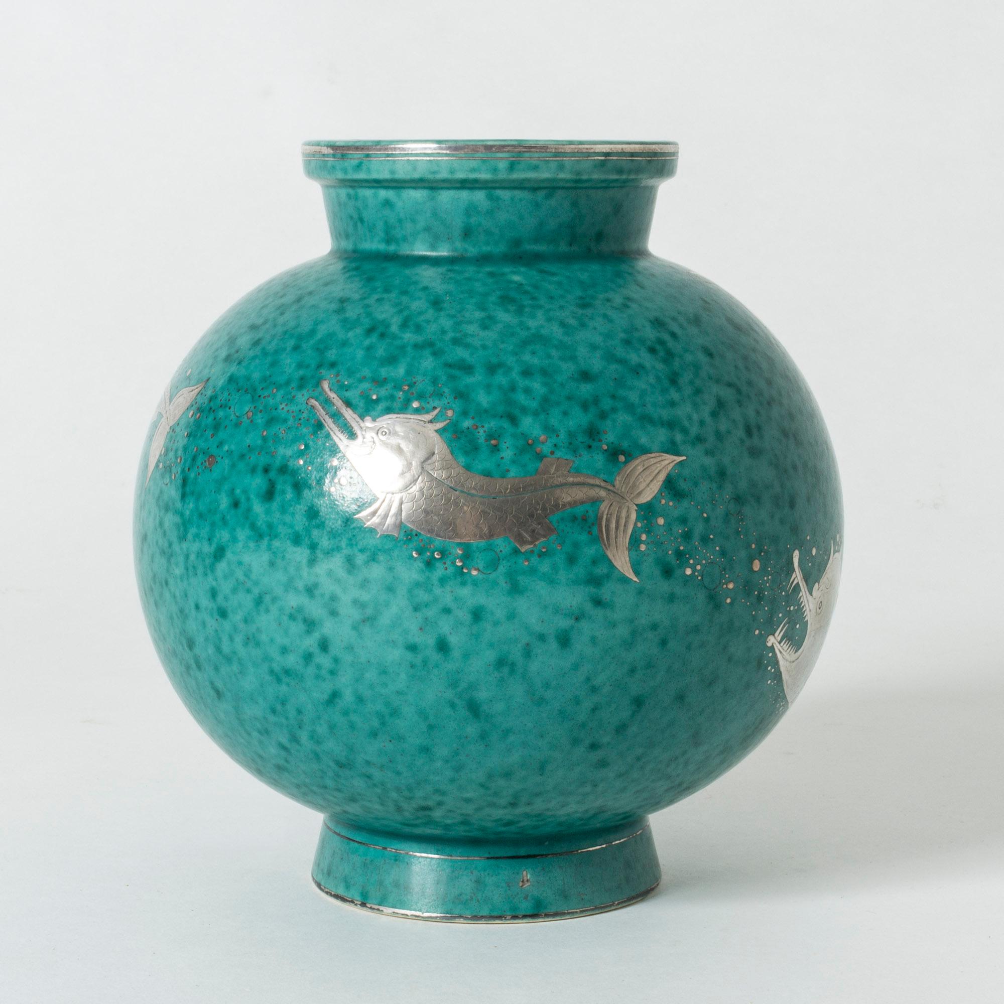 Scandinavian Modern Stoneware “Argenta” Vase by Wilhelm Kåge for Gustavberg