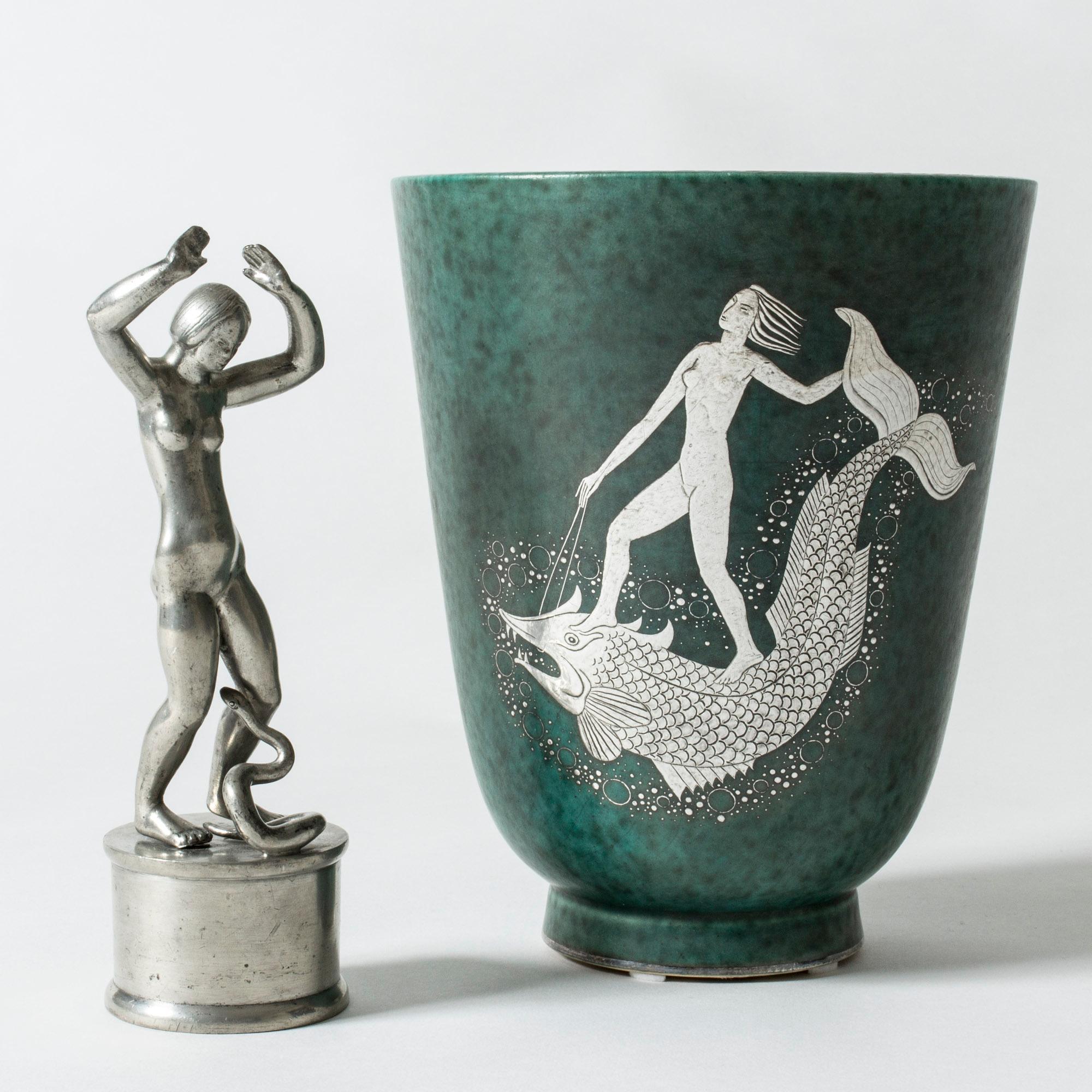 Scandinavian Modern Stoneware “Argenta” Vase by Wilhelm Kåge for Gustavsberg, Sweden, 1940s