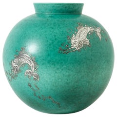 Vintage Stoneware "Argenta" Vase by Wilhelm Kåge for Gustavsberg, Sweden, 1940s