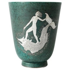 Stoneware “Argenta” Vase by Wilhelm Kåge for Gustavsberg, Sweden, 1940s