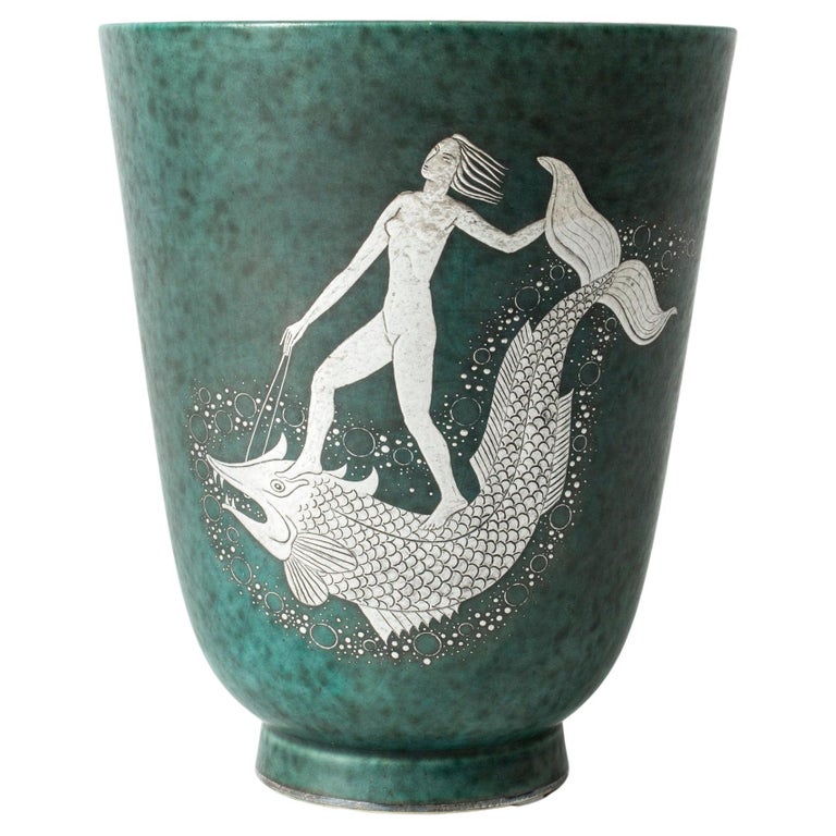 Stoneware “Argenta” Vase by Wilhelm Kåge for Gustavsberg, Sweden, 1940s For Sale