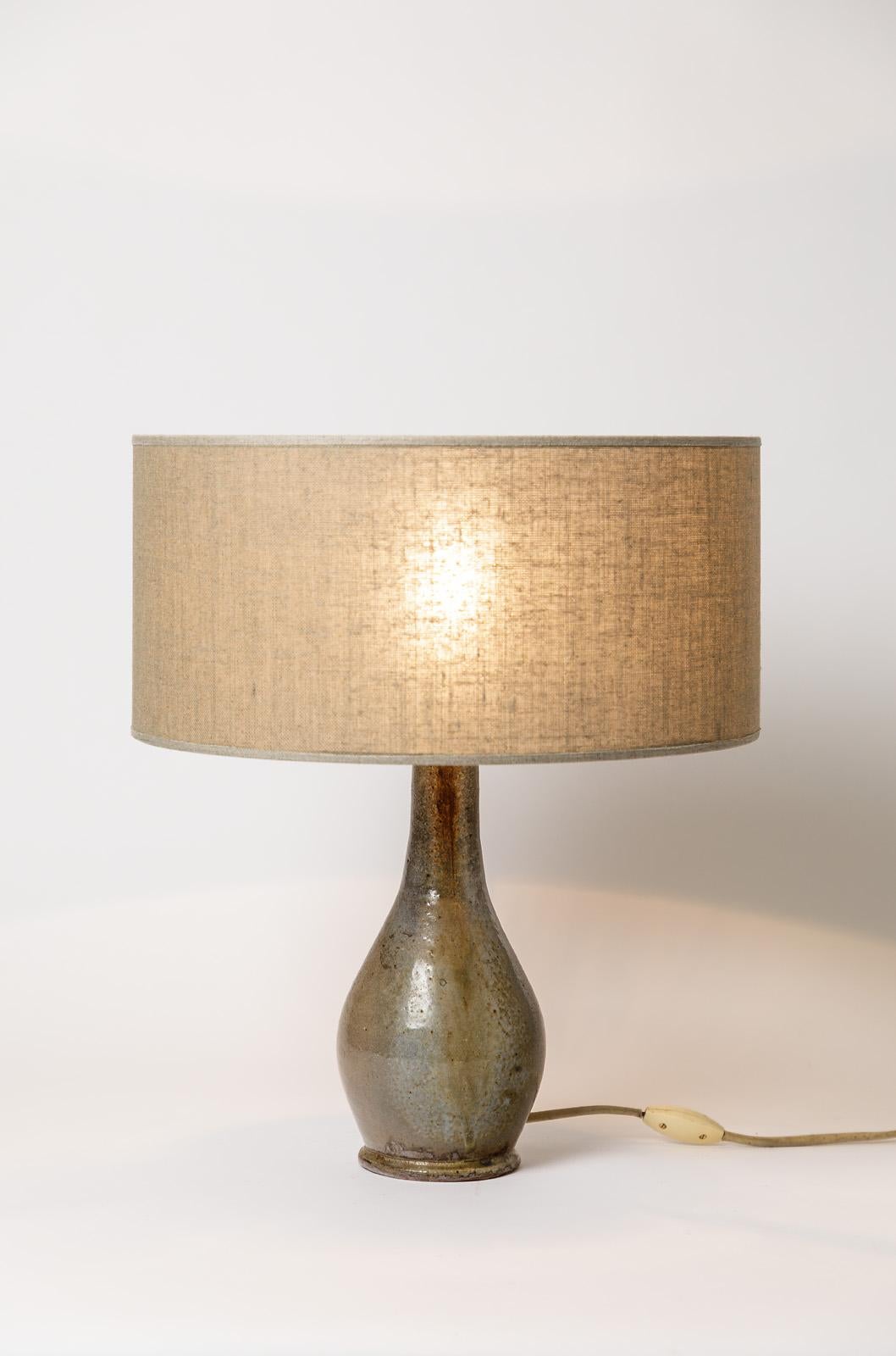 Stoneware Art Deco Ceramic Table Lamp by P. Demeure Grey Pottery Color In Excellent Condition For Sale In Neuilly-en- sancerre, FR