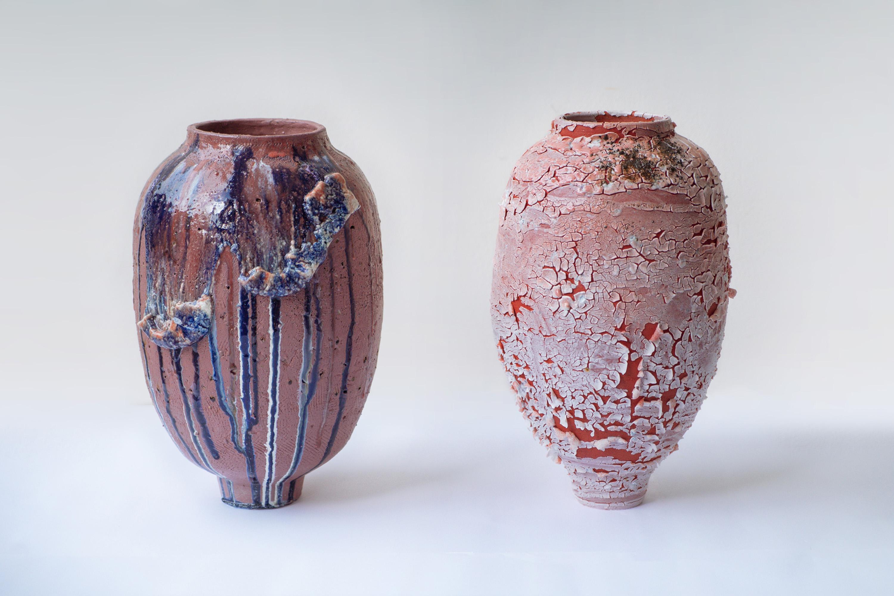 Spanish Stoneware Blue Twin Vase by Arina Antonova For Sale