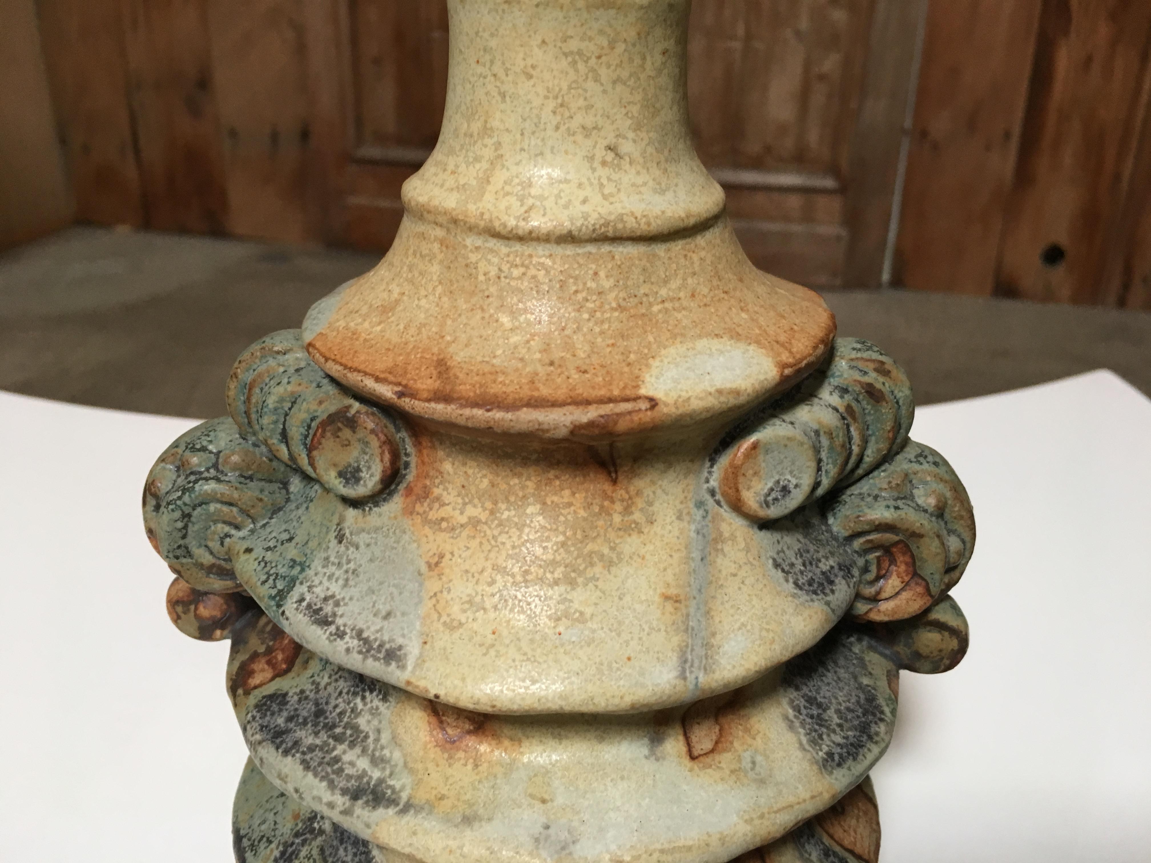 Mid-Century Modern Stoneware Bottle with Toroidal Stopper by Bernard Rooke