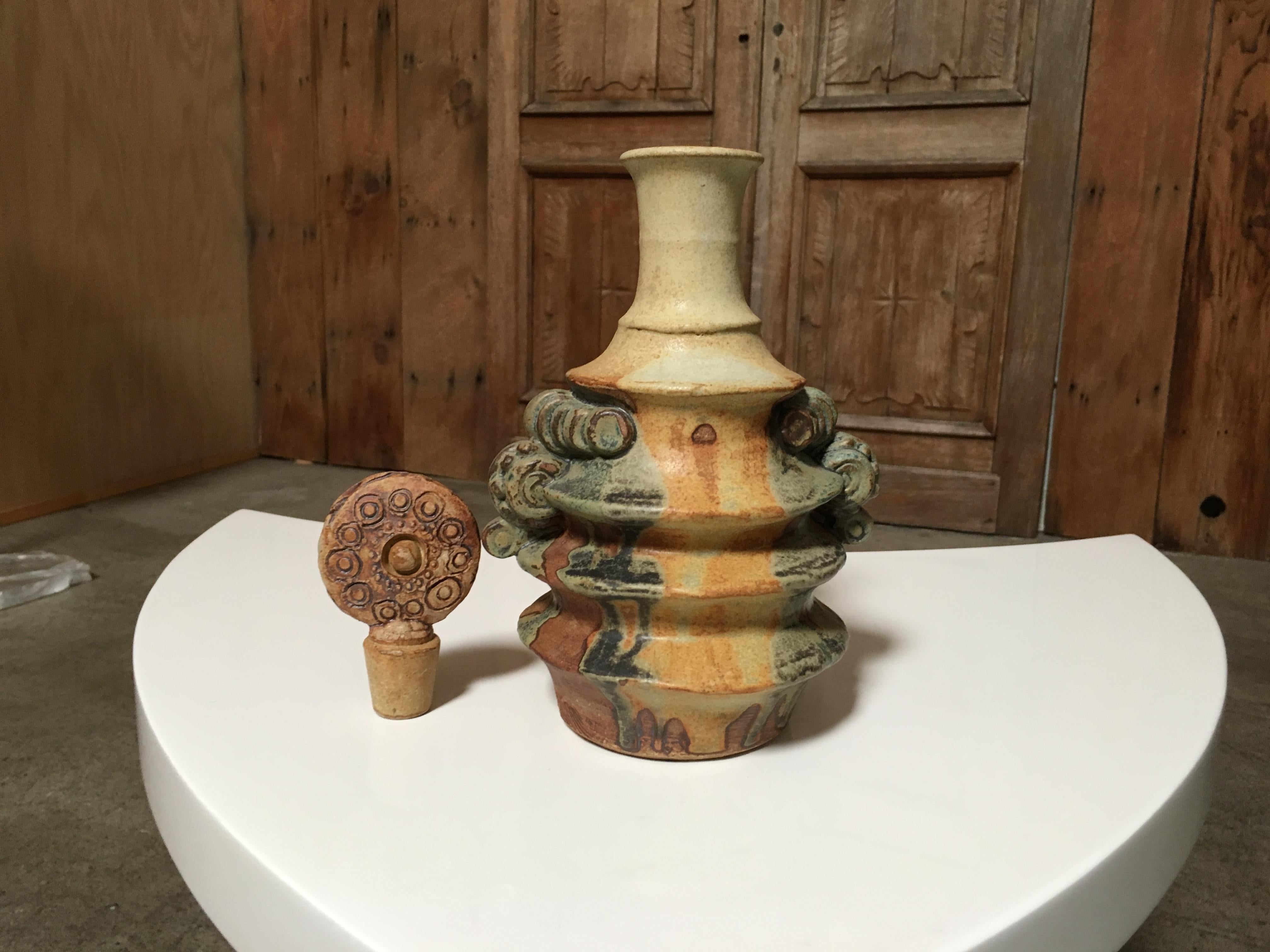 Stoneware Bottle with Toroidal Stopper by Bernard Rooke In Good Condition In Denton, TX
