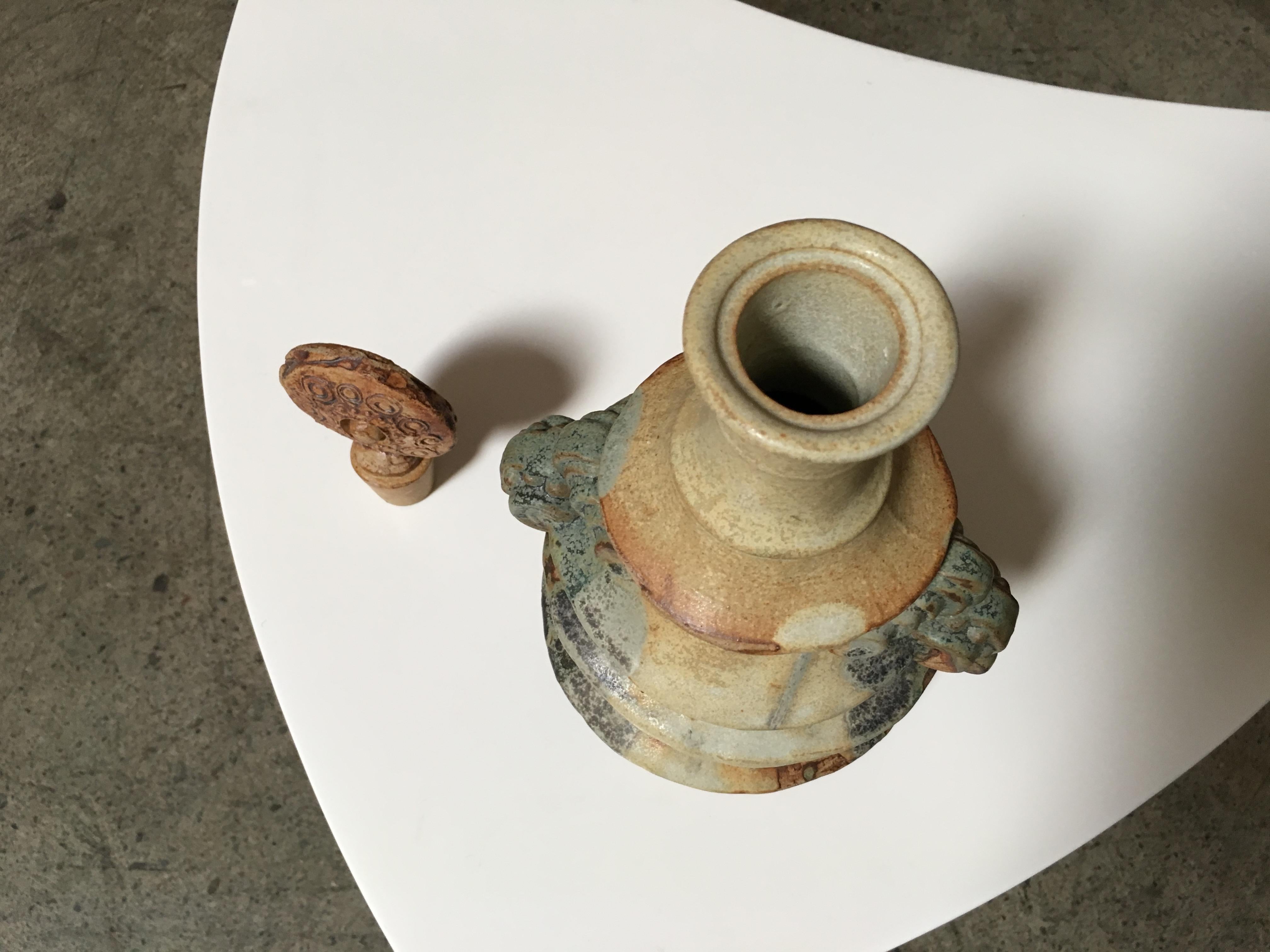 20th Century Stoneware Bottle with Toroidal Stopper by Bernard Rooke