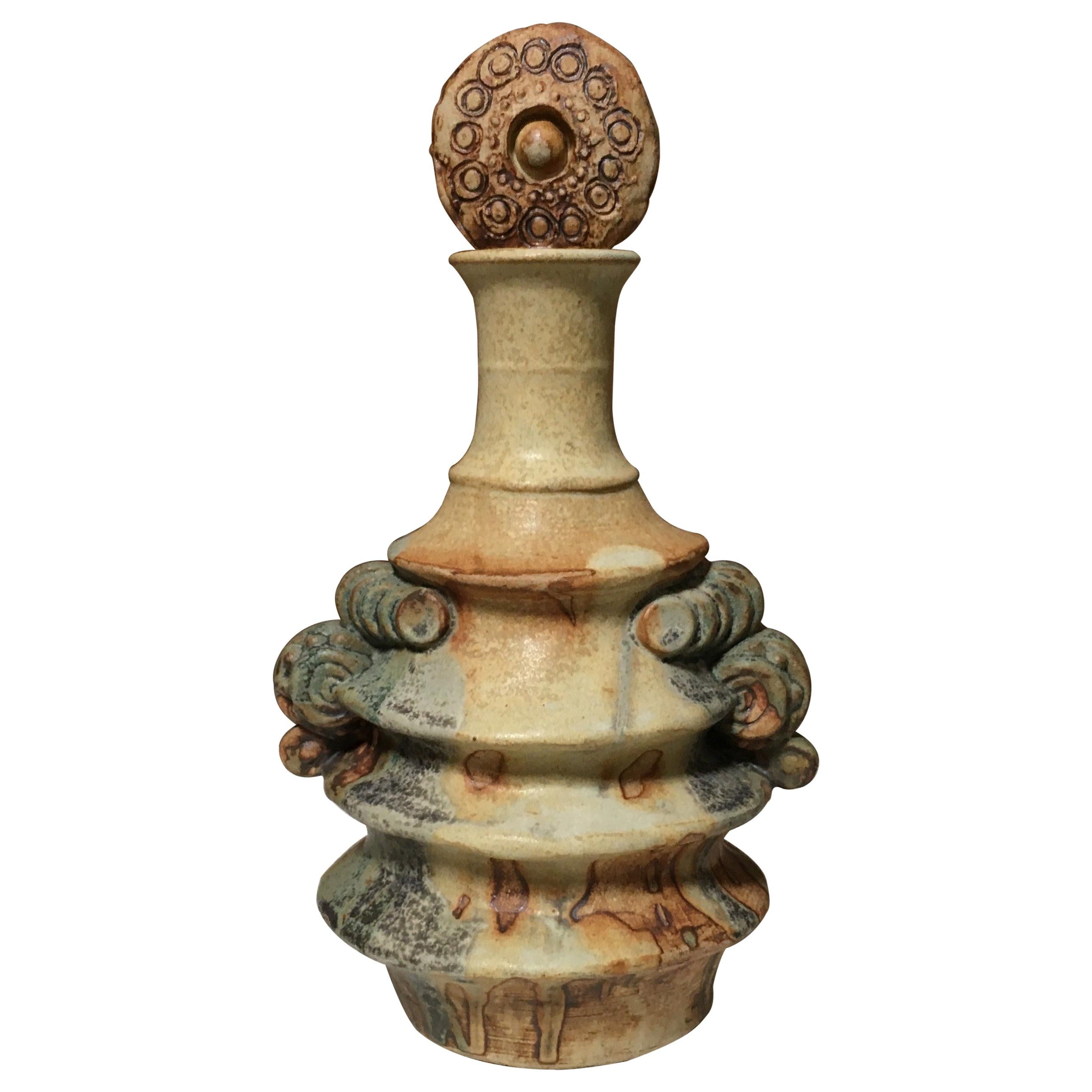 Stoneware Bottle with Toroidal Stopper by Bernard Rooke