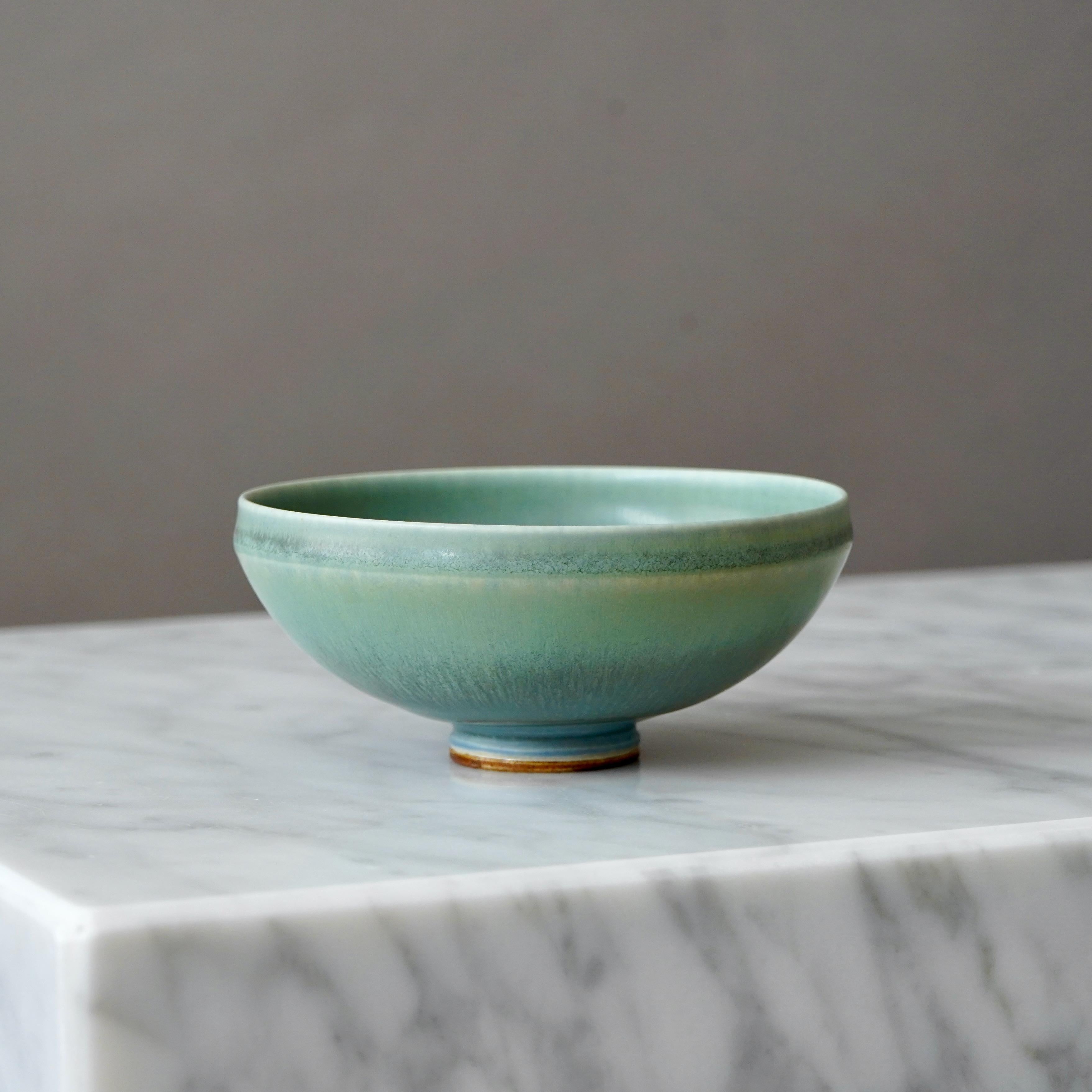 Stoneware Bowl by Berndt Friberg. Gustavsberg, Sweden, 1969. Green Blue Turquois In Good Condition For Sale In Malmö, SE