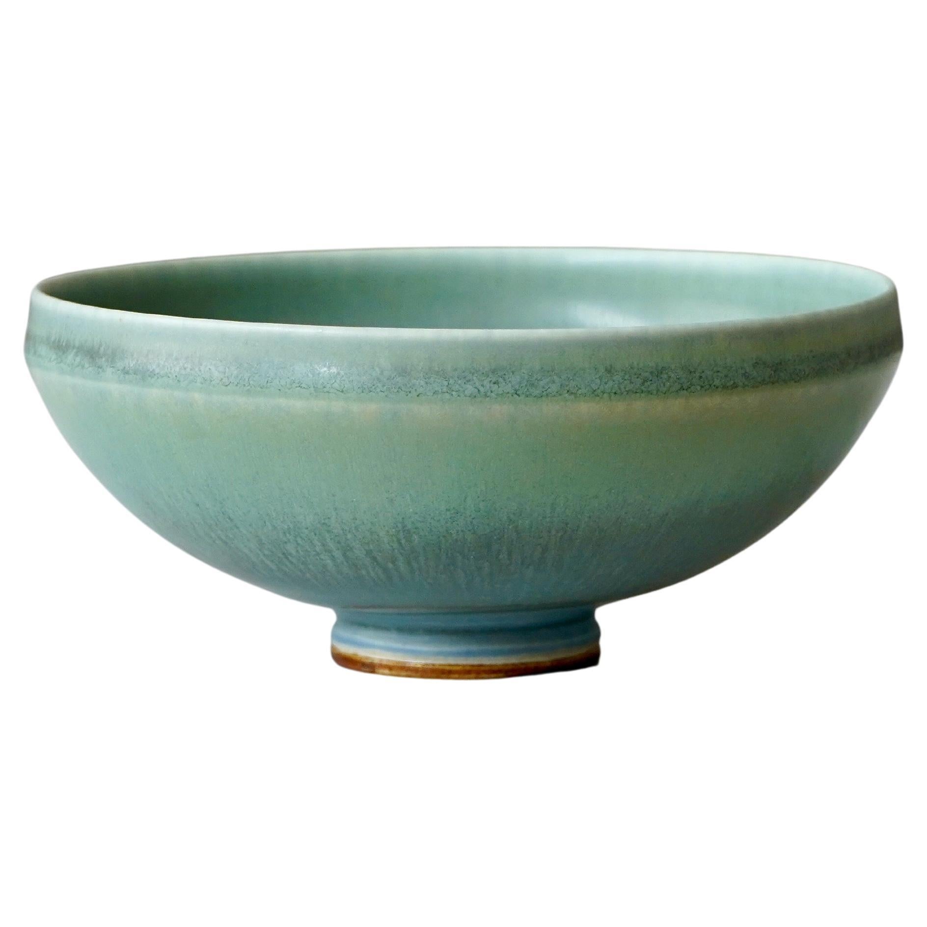 Stoneware Bowl by Berndt Friberg. Gustavsberg, Sweden, 1969. Green Blue Turquois For Sale