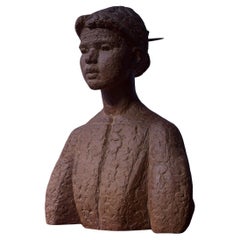 Buste en grès de Liss Eriksson, Suède, années 1950. Boucle d'oreille et épingle à cheveux en Oak