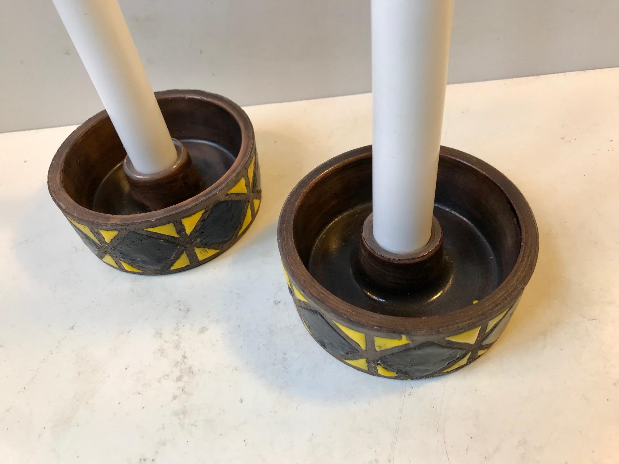 Mid-Century Modern Stoneware Candleholders by Aldo Londi for Bitossi, Italy 1960s, Set of 2 For Sale