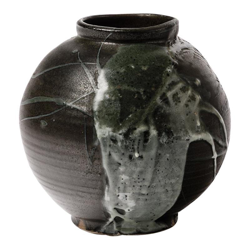 Stoneware Ceramic Black Abstract Pottery Vase by Claude Champy, 1975