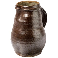 Retro Stoneware Ceramic Brown Handmade Pitcher by Hervé Rousseau La Borne