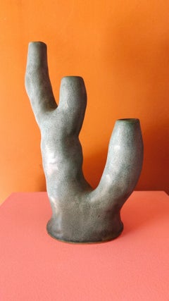 Steingut-Keramik-Kerzenhalter Grün-Bronze-Glasur - CORAL