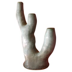 Stoneware Ceramic Candle Holder Green Bronze Glaze - CORAL