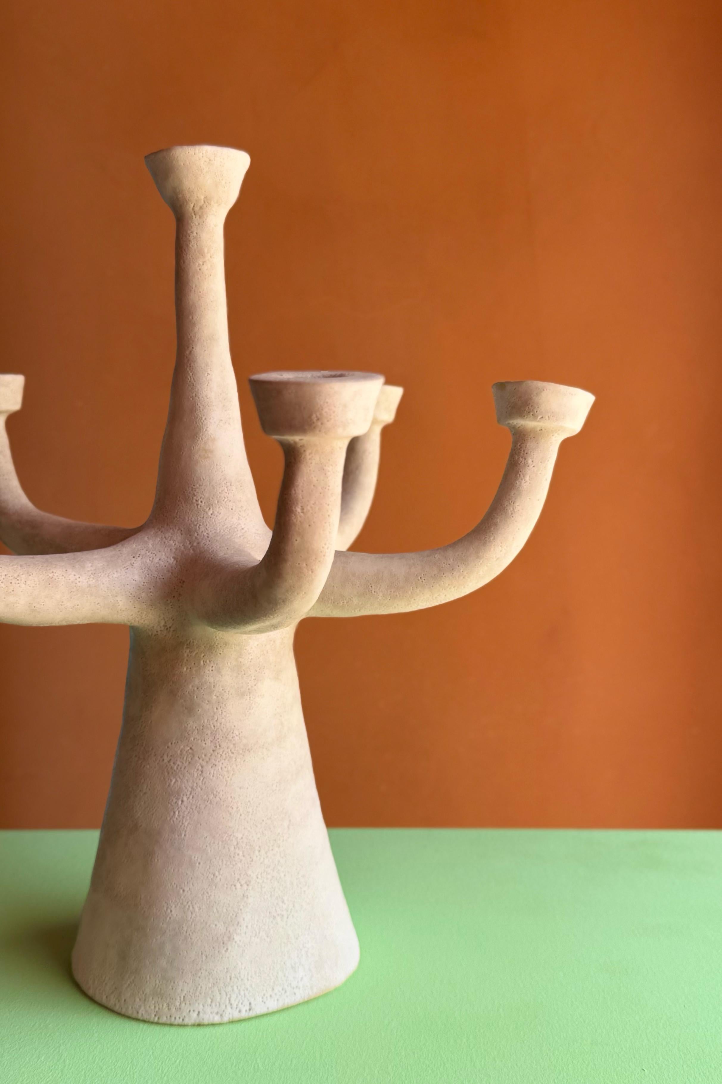 Altro Portacandele in ceramica Stoneware con smalto lavico bianco - Bubota in vendita