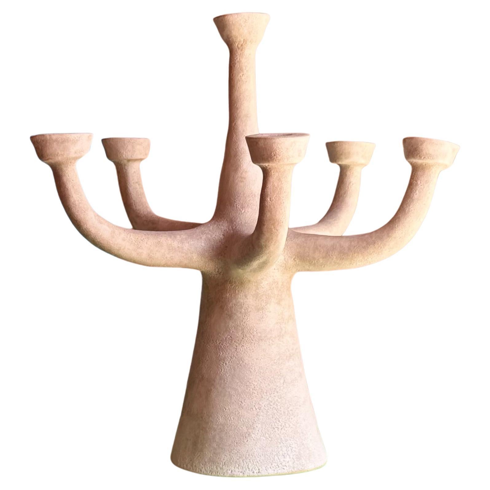 Bougeoir en grès émaillé blanc lave - Bubota