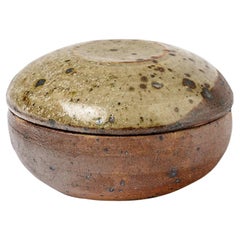 Stoneware Ceramic Jewelry Decorative Box by Eric Astoul 1970 Brown Pottery Glaze