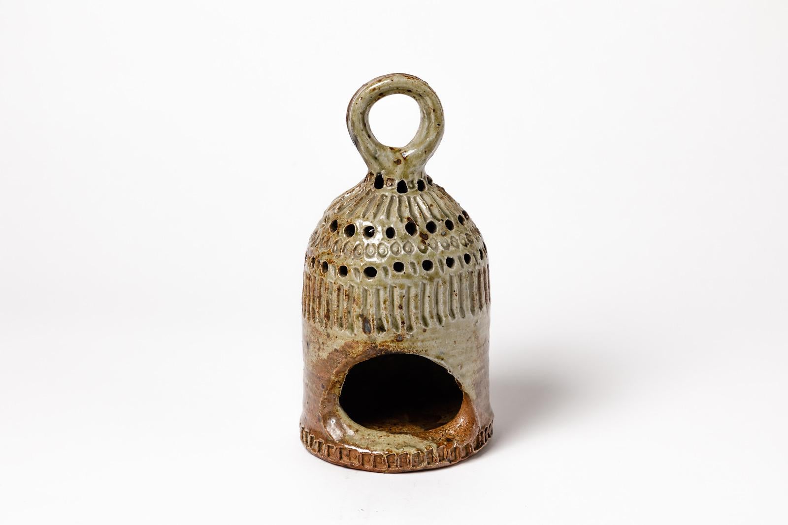 French Stoneware Ceramic Lantern Lamp by Barbara Delfosse Realised in La Borne, 1975 For Sale