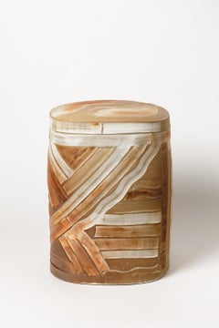 Stoneware Ceramic Stool by Roz Herrin, White Brown and Grey Colors La Borne