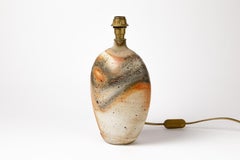 Stoneware Ceramic Table Lamp Grey Brown and Orange Colors by H'rdy French Art